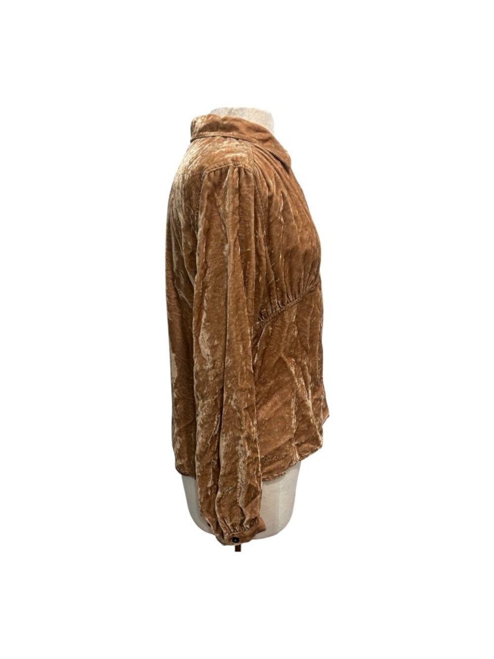 J.Jill Crushed Velvet Blouse Women’s M Taupe Button Front Long Sleeve Boho Chic - Picture 5 of 7
